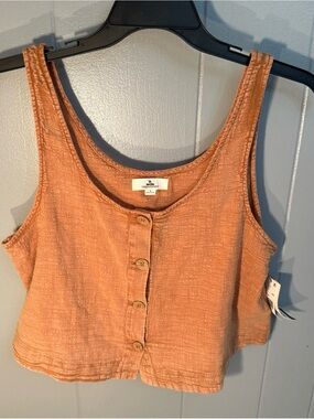 Rip Curl Rust-Orange Button Front Crop Tank